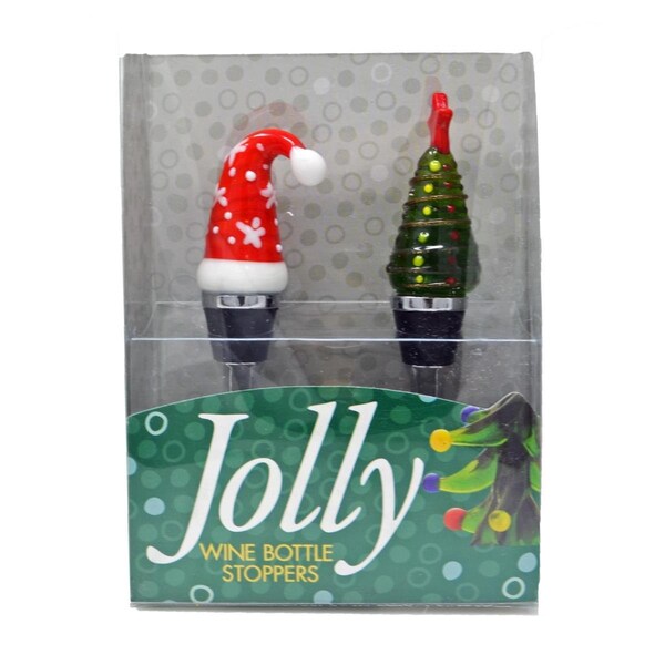 Ls Arts Bottle Stopper - Tree &amp; Holiday Hat  PVC -, 2PK - WAX-043