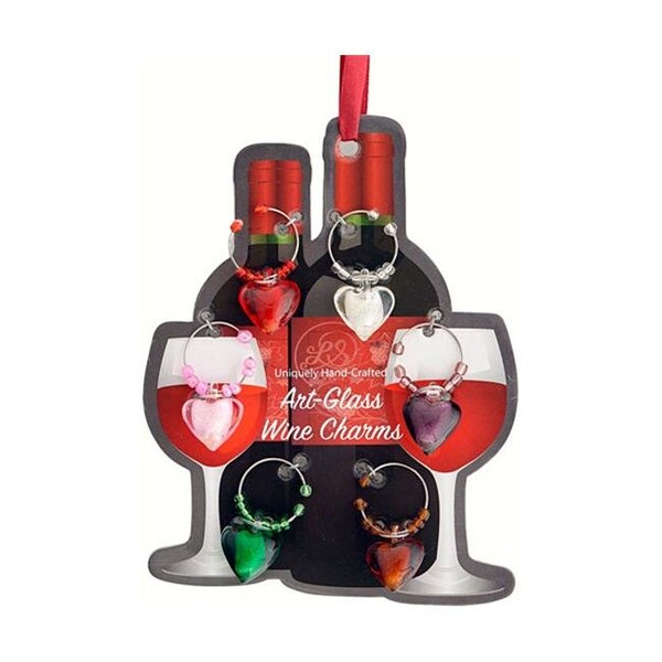 Ls Arts Inc LS Arts WB-071 Wine Charms; Hearts & Carded - Set of 6 - WB-071