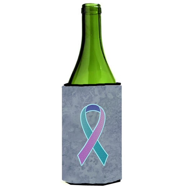Carolines Treasures Teal  Pink and Blue Ribbon for Thyroid Cancer Awareness Wine bottle sleeve Hugger  24 Oz. - AN1217LITERK