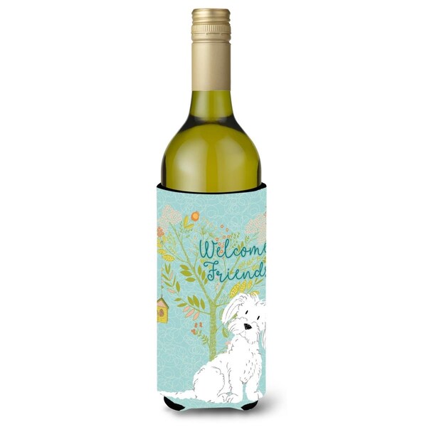 Carolines Treasures Welcome Friends Maltese Wine Bottle Beverge Insulator Hugger - BB7639LITERK