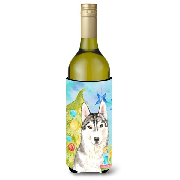Carolines Treasures Christmas Tree Siberian Husky Wine Bottle Beverge Insulator Hugger - CK1861LITERK