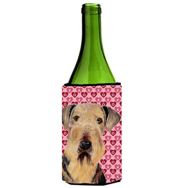 Carolines Treasures Airedale Hearts Love and Valentines Day Portrait Wine bottle sleeve Hugger 24 oz. - SC9266LITERK