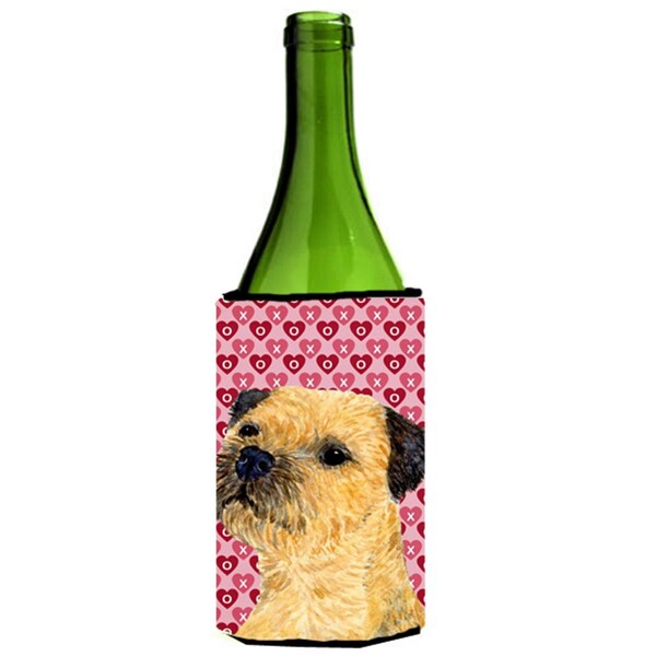 Carolines Treasures Border Terrier Hearts Love Valentines Day Portrait Wine Bottle   Hugger - 24 oz. - LH9143LITERK