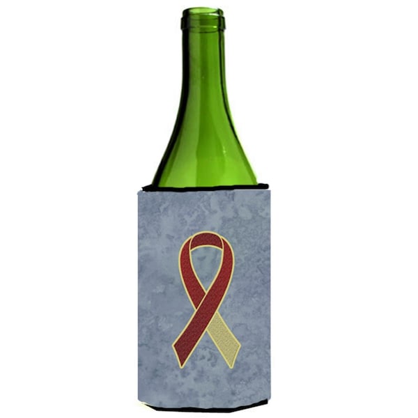 Carolines Treasures Burgundy and Ivory Ribbon for Head and Neck Cancer Awareness Wine bottle sleeve Hugger  24 Oz. - AN1218LITERK