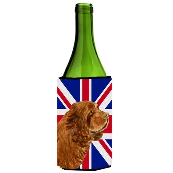 Carolines Treasures Sussex Spaniel With English Union Jack British Flag Wine bottle sleeve Hugger - 24 Oz. - SS4952LITERK