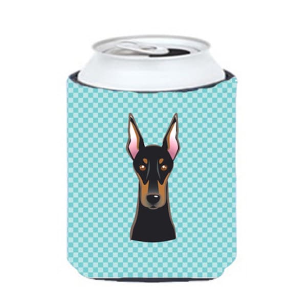 Carolines Treasures Checkerboard Blue Doberman Can Or Bottle Hugger- 12 Oz. - BB1183CC