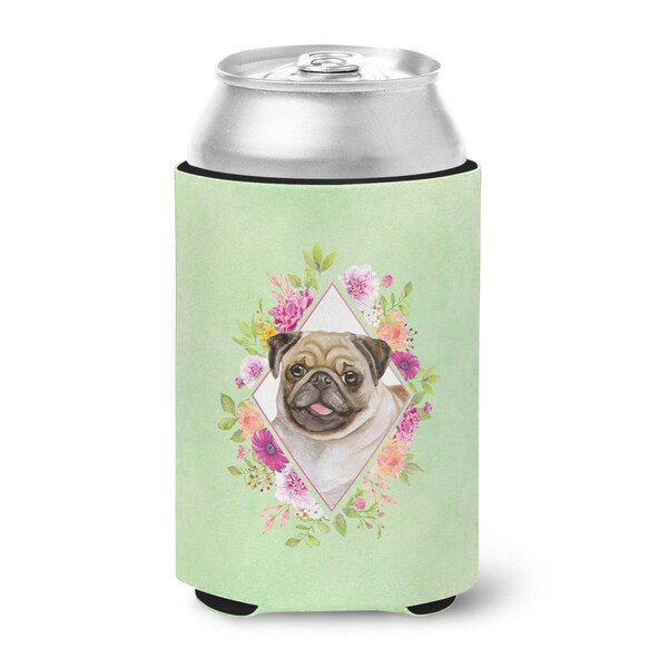 Carolines Treasures Fawn Pug Green Flowers Can or Bottle Hugger - CK4334CC