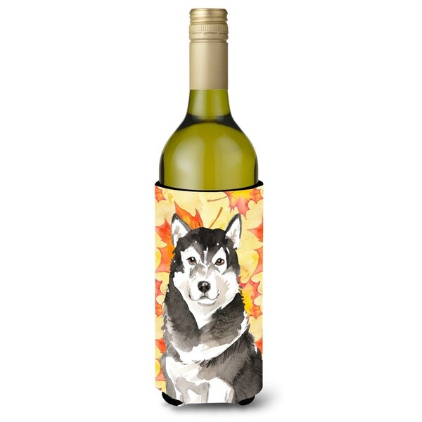 Carolines Treasures Fall Leaves Alaskan Malamute Wine Bottle Beverge Insulator Hugger - CK1835LITERK