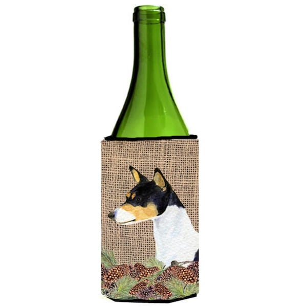 Carolines Treasures Basenji On Faux Burlap With Pine Cones Wine bottle sleeve Hugger - 24 oz. - SS4103LITERK