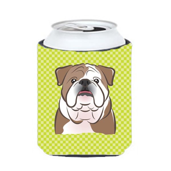 Carolines Treasures Checkerboard Lime Green English Bulldog Can Or Bottle Hugger- 12 Oz. - BB1281CC