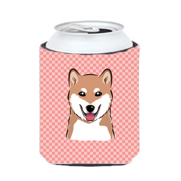 Carolines Treasures Checkerboard Pink Shiba Inu Can Or Bottle Hugger- 12 Oz. - BB1225CC