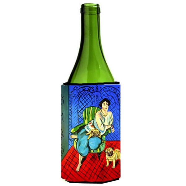 Carolines Treasures Lady with her Fawn Pug Wine bottle sleeve Hugger 24 oz. - 7072LITERK