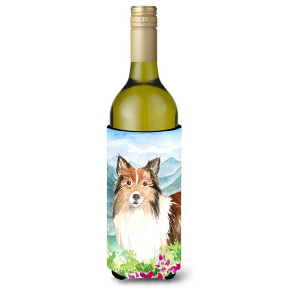 Carolines Treasures Mountain Flowers Sheltie Wine Bottle Beverage Insulator Hugger - CK2522LITERK