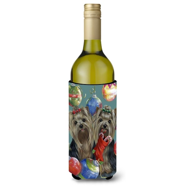 Carolines Treasures 24 oz Yorkie Christmas All That Glitters Wine Bottle Hugger - PPP3239LITERK