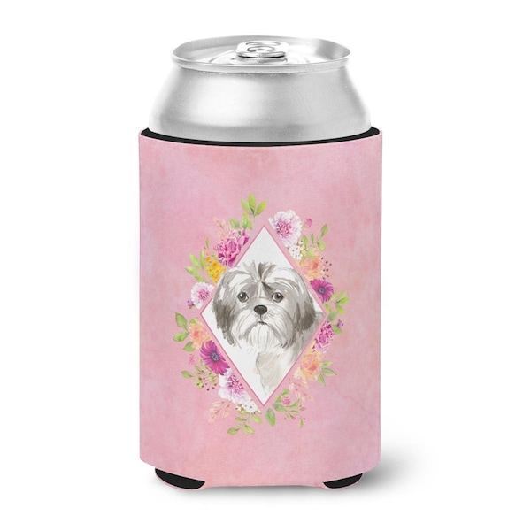Carolines Treasures Shih Tzu Puppy Pink Flowers Can or Bottle Hugger - CK4211CC
