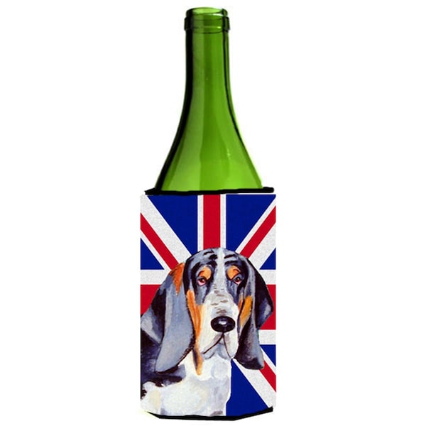 Carolines Treasures Basset Hound With English Union Jack British Flag Wine bottle sleeve Hugger - 24 Oz. - LH9479LITERK