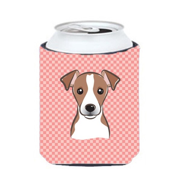 Carolines Treasures Checkerboard Pink Jack Russell Terrier Can Or Bottle Hugger- 12 Oz. - BB1260CC
