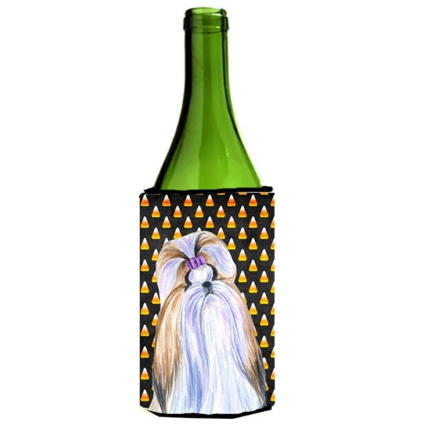Carolines Treasures Shih Tzu Candy Corn Halloween Portrait Wine bottle sleeve Hugger - 24 Oz. - SS4258LITERK