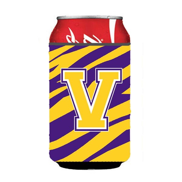 Carolines Treasures Monogram - Tiger Stripe - Purple Gold Can Or Bottle  Initial V - CJ1022-VCC