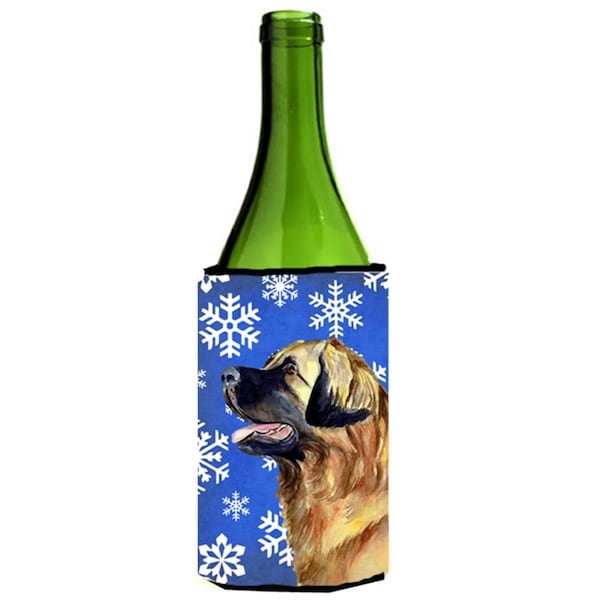 Carolines Treasures Leonberger Winter Snowflakes Holiday Wine bottle sleeve Hugger - 24 oz. - LH9303LITERK