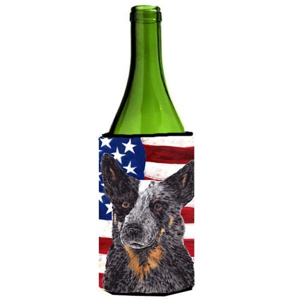 Carolines Treasures USA American Flag with Australian Cattle Dog Wine Bottle   Hugger - SC9109LITERK