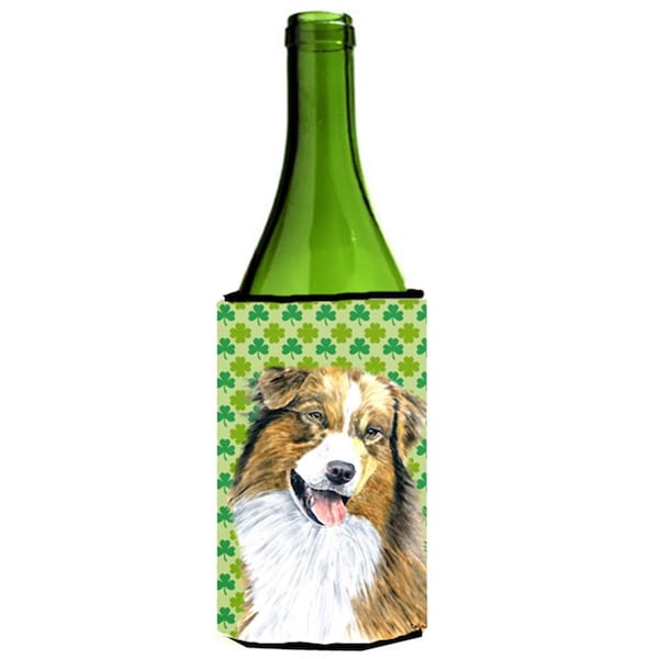 Carolines Treasures Australian Shepherd St. Patricks Day Shamrock Wine bottle sleeve Hugger - 24 oz. - SC9317LITERK