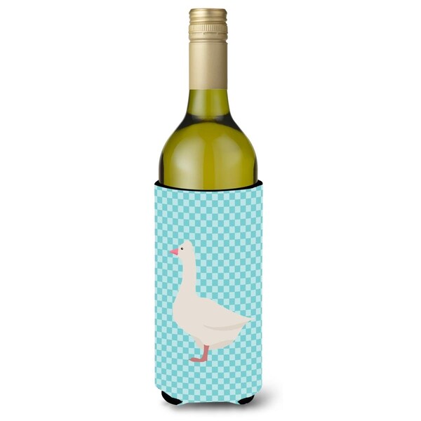 Carolines Treasures Roman Goose Blue Check Wine Bottle Beverge Insulator Hugger - BB8072LITERK