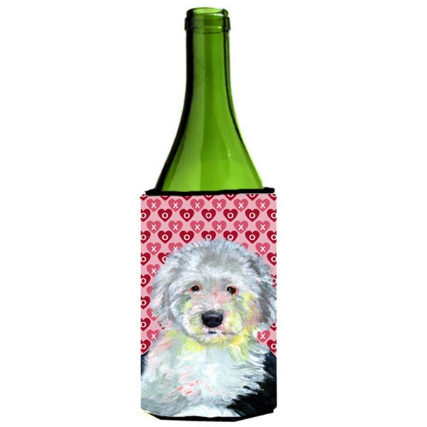 Carolines Treasures Old English Sheepdog Hearts Valentines Day Portrait Wine bottle sleeve Hugger - LH9171LITERK