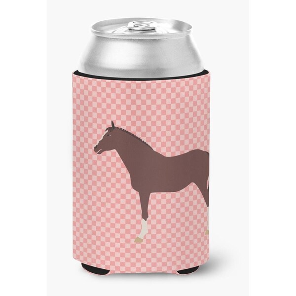 Carolines Treasures English Thoroughbred Horse Pink Check Can or Bottle Hugger - BB7913CC