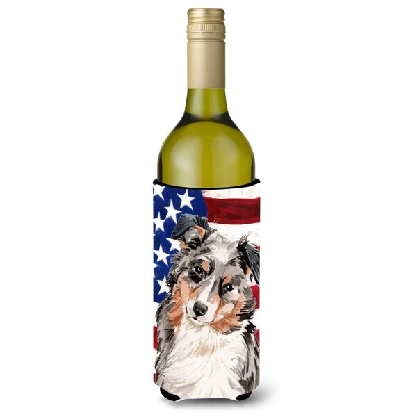 Carolines Treasures Australian Shepherd Patriotic Wine Bottle Beverge Insulator Hugger - BB9362LITERK