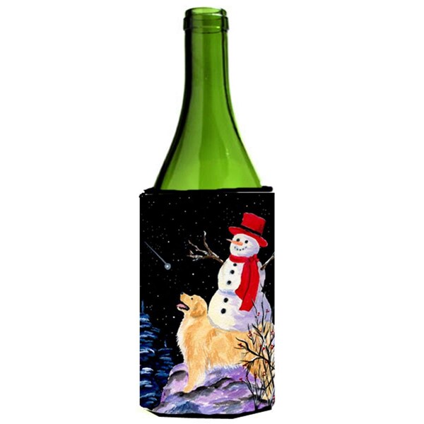 Carolines Treasures Golden Retriever With Snowman In Red Hat Wine bottle sleeve Hugger - 24 oz. - SS8579LITERK