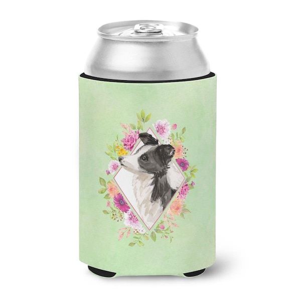 Carolines Treasures Border Collie Green Flowers Can or Bottle Hugger - CK4418CC