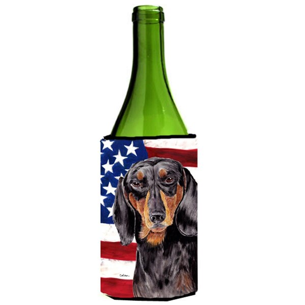 Carolines Treasures USA American Flag With Dachshund Wine bottle sleeve Hugger - 24 oz. - SC9003LITERK