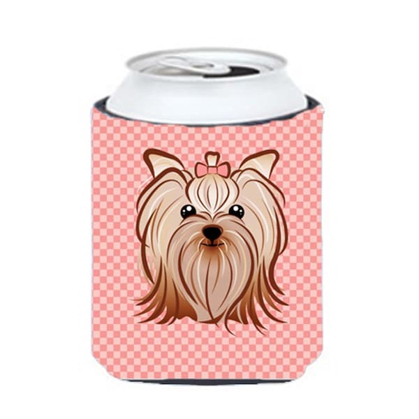 Carolines Treasures Checkerboard Pink Yorkie Yorkishire Terrier Can Or Bottle Hugger- 12 Oz. - BB1204CC