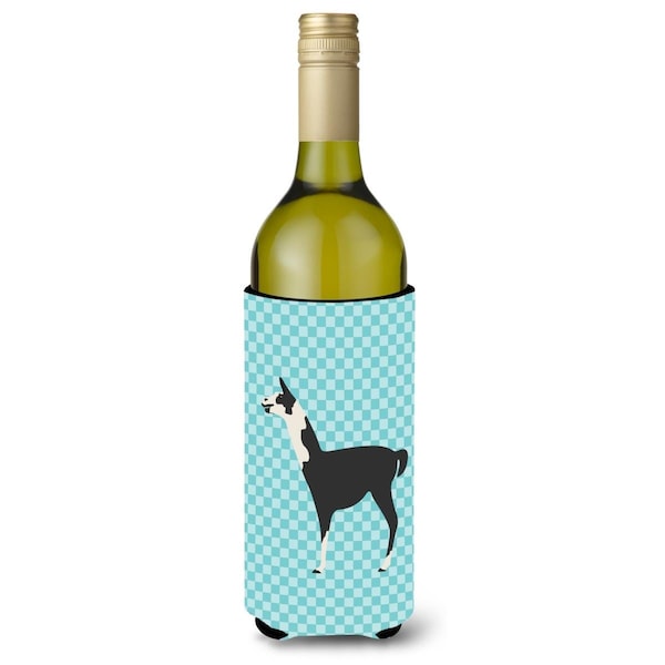Carolines Treasures Llama Q Ara Blue Check Wine Bottle Beverge Insulator Hugger - BB8092LITERK