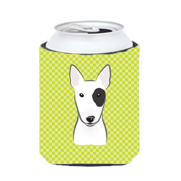 Carolines Treasures Checkerboard Lime Green Bull Terrier Can Or Bottle Hugger- 12 Oz. - BB1271CC