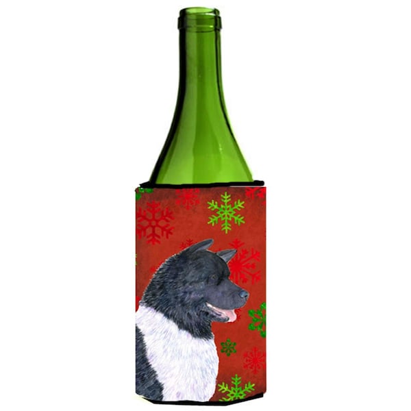 Carolines Treasures Akita Red And Green Snowflakes Holiday Christmas Wine bottle sleeve Hugger - 24 oz. - SS4728LITERK