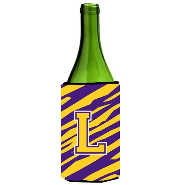 Carolines Treasures Tiger Stripe - Purple Gold Monogram Initial L Wine Bottle  Hugger - CJ1022-LLITERK