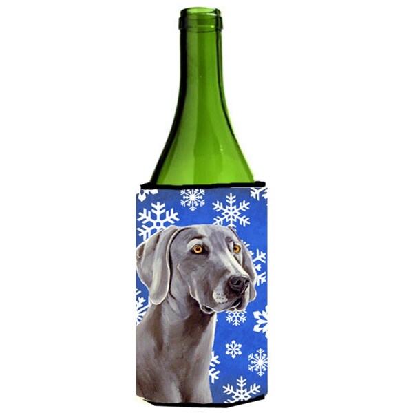 Carolines Treasures Weimaraner Winter Snowflakes Holiday Wine bottle sleeve Hugger - 24 oz. - LH9296LITERK