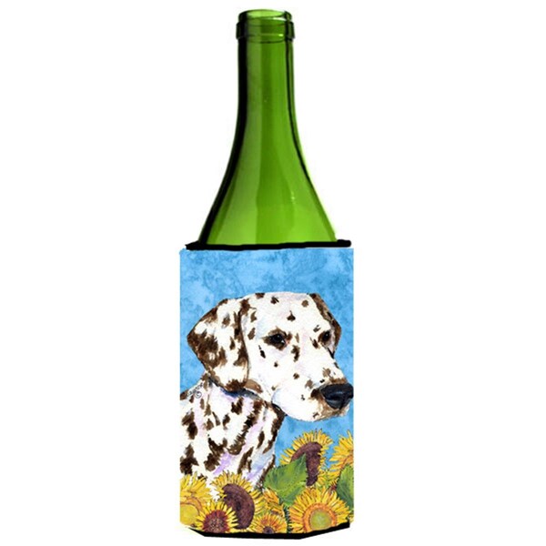 Carolines Treasures Dalmatian In Summer Flowers Wine bottle sleeve Hugger - 24 Oz. - SS4238LITERK