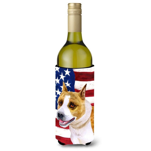 Carolines Treasures American Staffordshire Patriotic Wine Bottle Beverge Insulator Hugger - BB9644LITERK