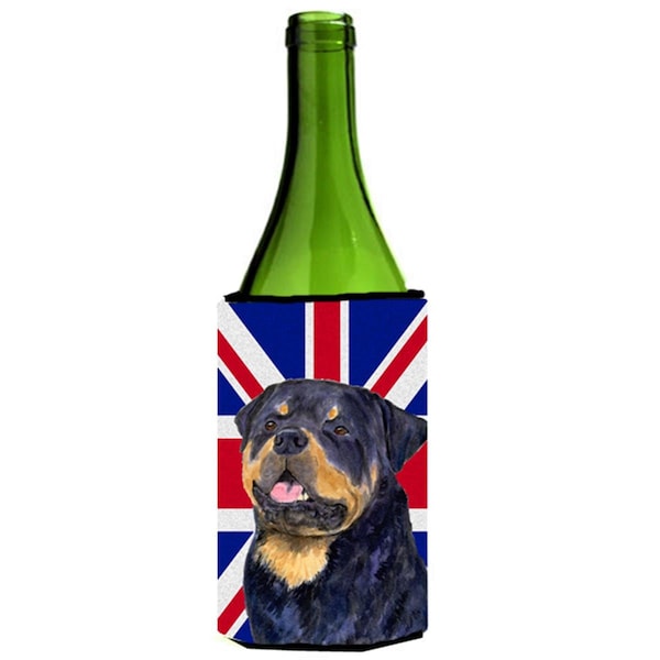 Carolines Treasures Rottweiler With English Union Jack British Flag Wine bottle sleeve Hugger - 24 Oz. - SS4966LITERK