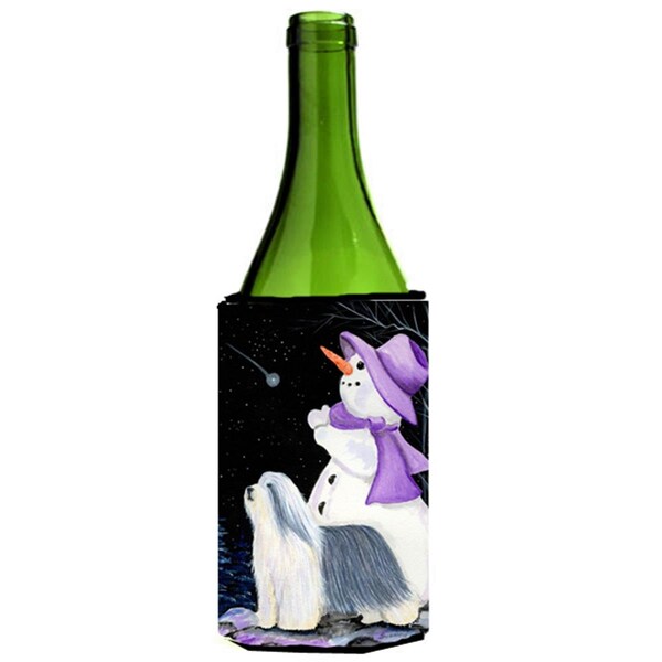 Carolines Treasures Snowman With Bearded Collie Wine Bottle   Hugger - 24 oz. - SS8947LITERK