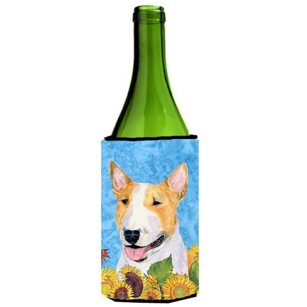 Carolines Treasures Bull Terrier In Summer Flowers Wine bottle sleeve Hugger - 24 oz. - SS4129LITERK