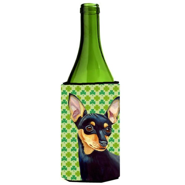 Carolines Treasures Min Pin St. Patricks Day Shamrock Portrait Wine bottle sleeve Hugger 24 oz. - LH9200LITERK