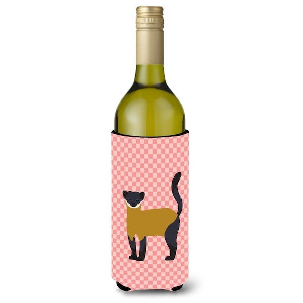 Carolines Treasures Yellow-Throated Marten Pink Check Wine Bottle Beverge Insulator Hugger - BB7874LITERK