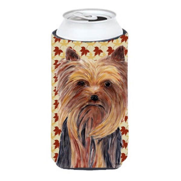 Carolines Treasures Yorkie Fall Leaves Portrait Tall Boy   Hugger - 22 To 24 oz. - SC9205TBC