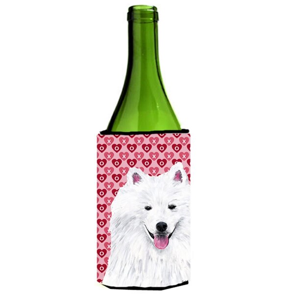 Carolines Treasures American Eskimo Hearts Valentines Day Portrait Wine bottle sleeve Hugger - SC9260LITERK