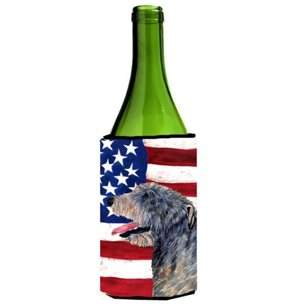 Carolines Treasures Usa American Flag With Irish Wolfhound Wine Bottle   Hugger - 24 oz. - SS4033LITERK