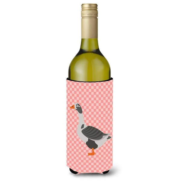 Carolines Treasures West of England Goose Pink Check Wine Bottle Beverge Insulator Hugger - BB7895LITERK